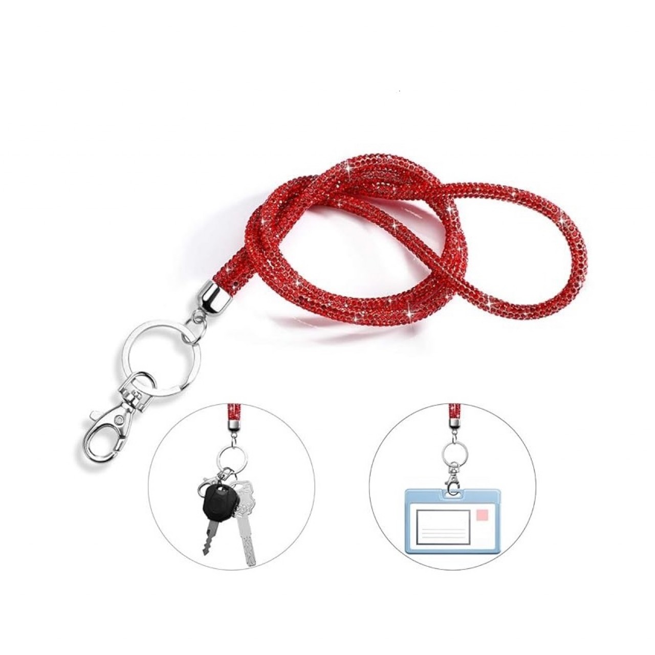 Λουράκι Λαιμού Κινητού Στρας με Μεταλλικό Δαχτυλίδι Κόκκινο - Red Mobile Strass Necklace