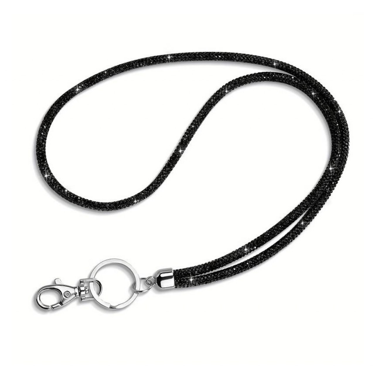 Λουράκι Λαιμού Κινητού Στρας με Μεταλλικό Δαχτυλίδι Μαύρο - Black Mobile Strass Necklace