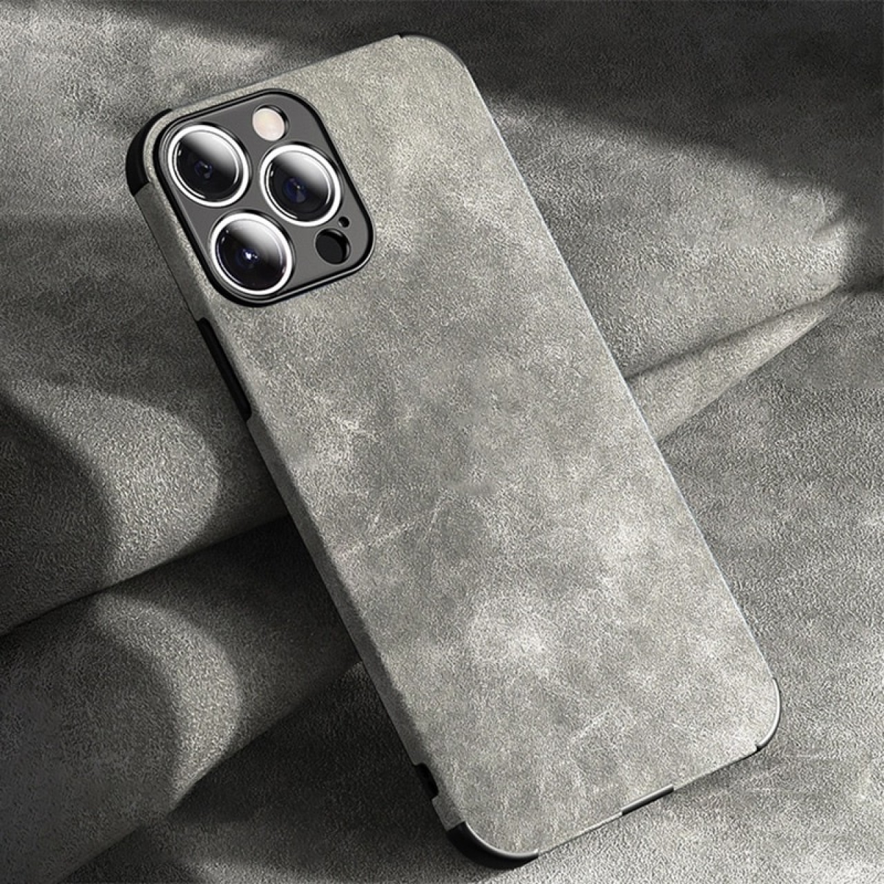 Θήκη με προστασία κάμερας Shockproof Lampskin Leather BackCase iPhone 14 Plus - Grey