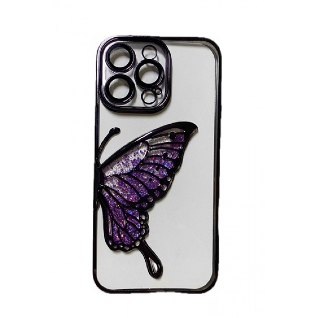 iPhone 14 Pro Glitter Case Butterfly - Θήκη Σιλικόνης με Προστασία Κάμερας Purple