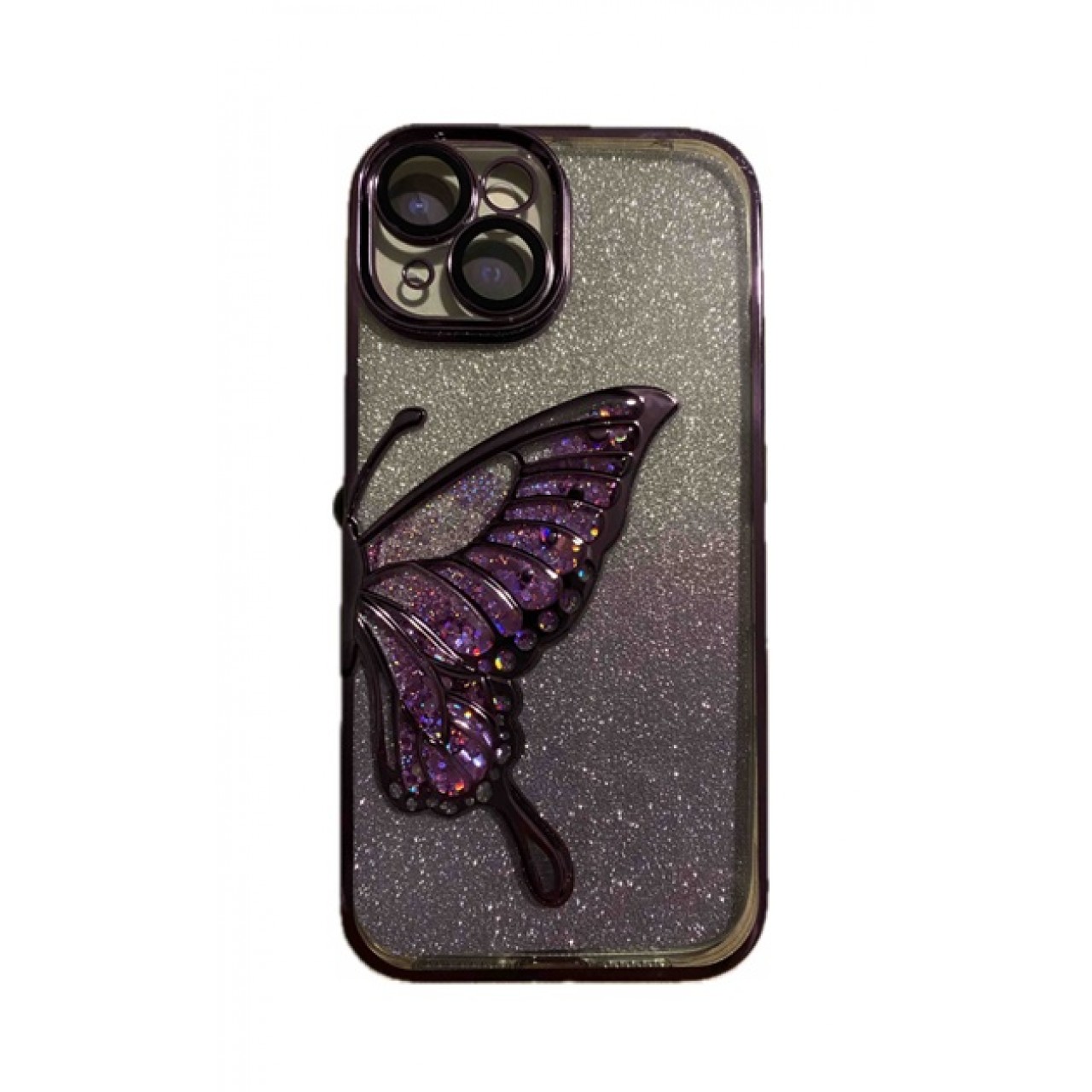 iPhone 14 Glitter Case Butterfly - Θήκη Σιλικόνης με Προστασία Κάμερας Purple