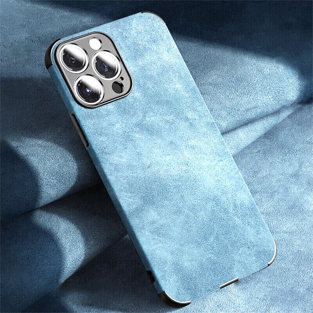 iPhone 14 Θήκη Προστασίας Κινητού - Mobile Back Case Leather Lampskin Shockproof Sky Blue