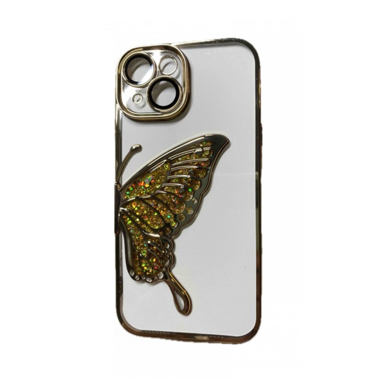 iPhone 15 Glitter Case Butterfly - Θήκη Σιλικόνης με Προστασία Κάμερας Gold
