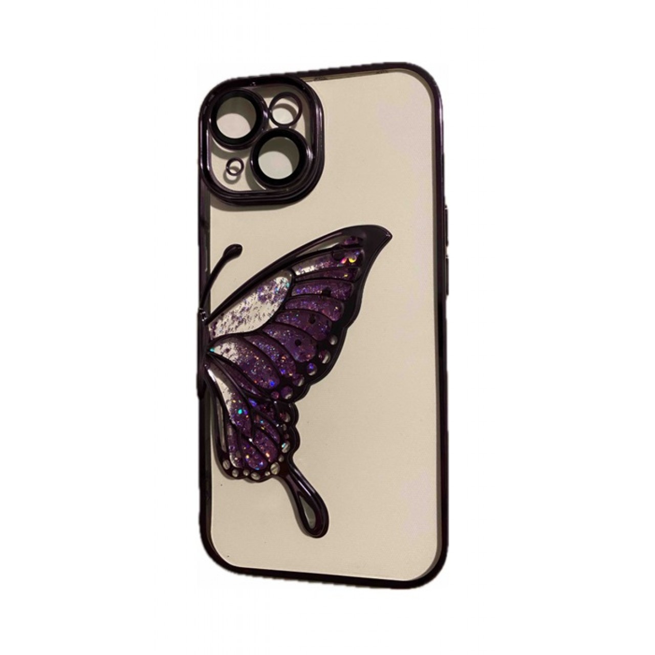 iPhone 15 Glitter Case Butterfly - Θήκη Σιλικόνης με Προστασία Κάμερας Purple