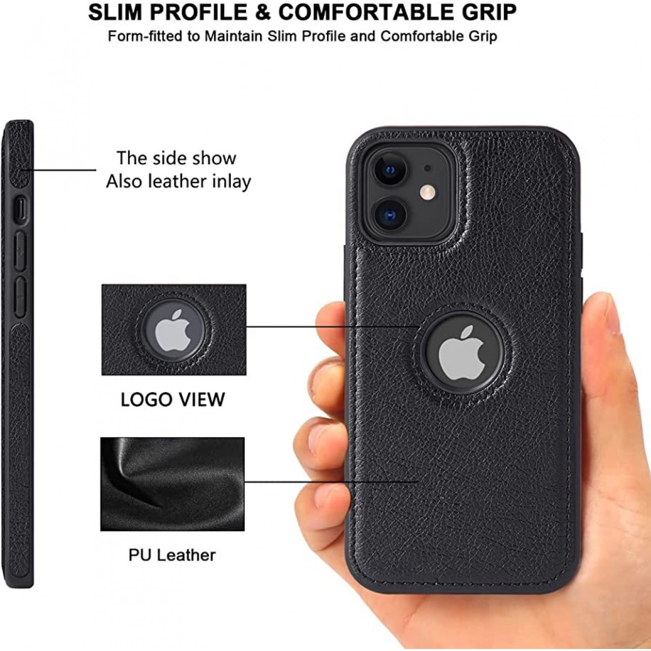 iPhone 15 Θήκη Κινητού από Οικολογικό Δέρμα - Back Leather Case Black