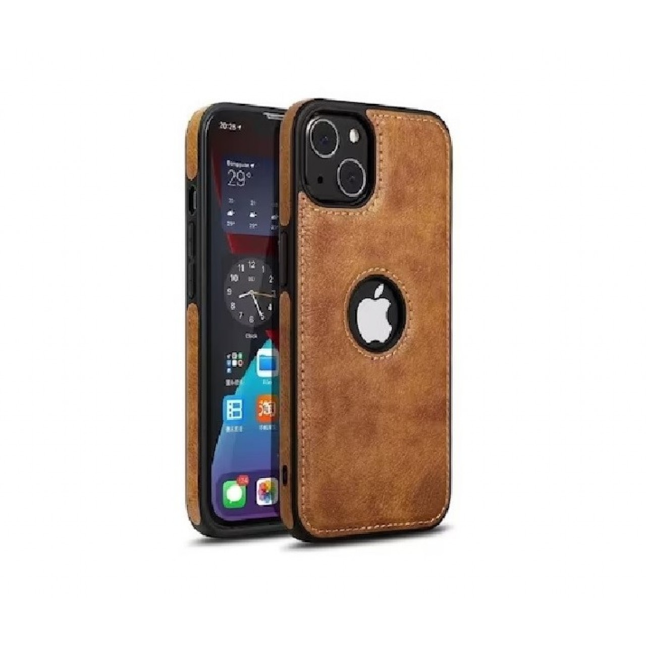 iPhone 15 Plus Θήκη Κινητού από Οικολογικό Δέρμα - Back Leather Case Brown