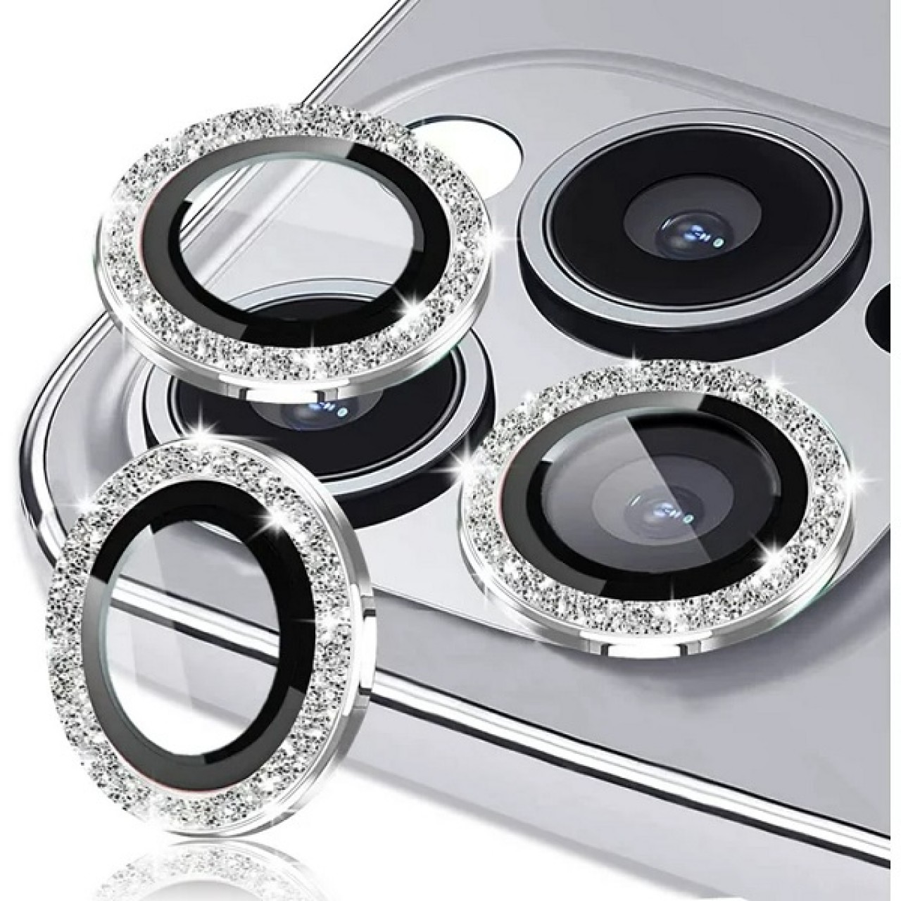 iPhone 15 Pro Προστασία Κάμερας Ασημί Στρας - Camera Protector Ring Strass Silver