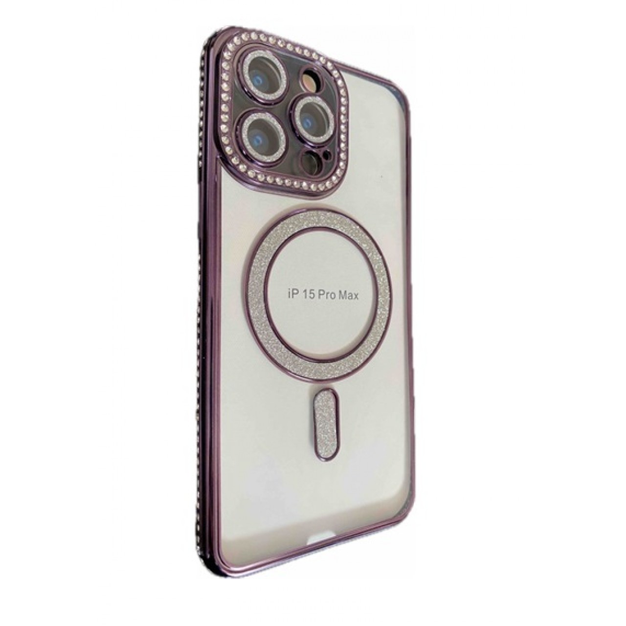 iPhone 15 Pro Max Glitter and Strass MagSafe Silicone Case - Θήκη Σιλικόνης με Προστασία Κάμερας Purple