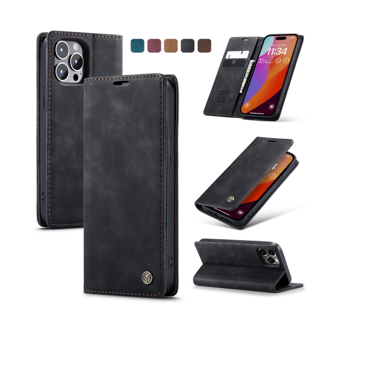 iPhone 12 Pro Θήκη Κινητού Δερμάτινη Μαγνητική - Mobile Case Leather Book CaseMe Black