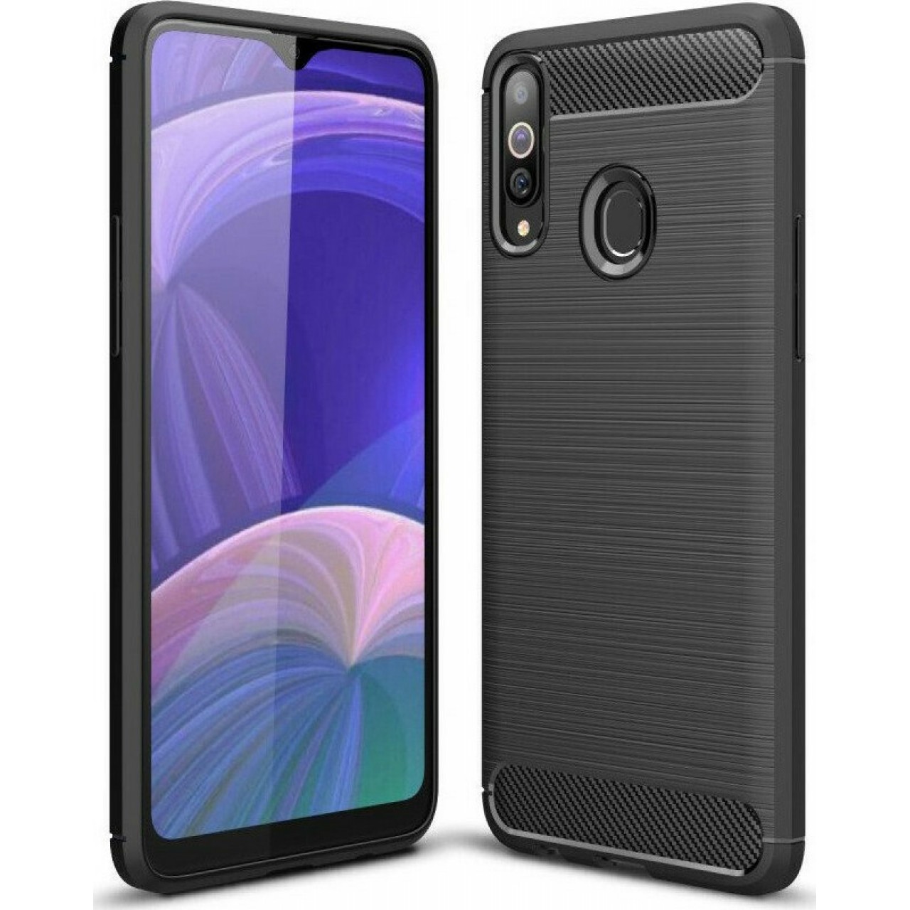 Θήκη Προστασίας Samsung Galaxy A20s - Back Cover Case TPU Oem - Carbon Fiber Black