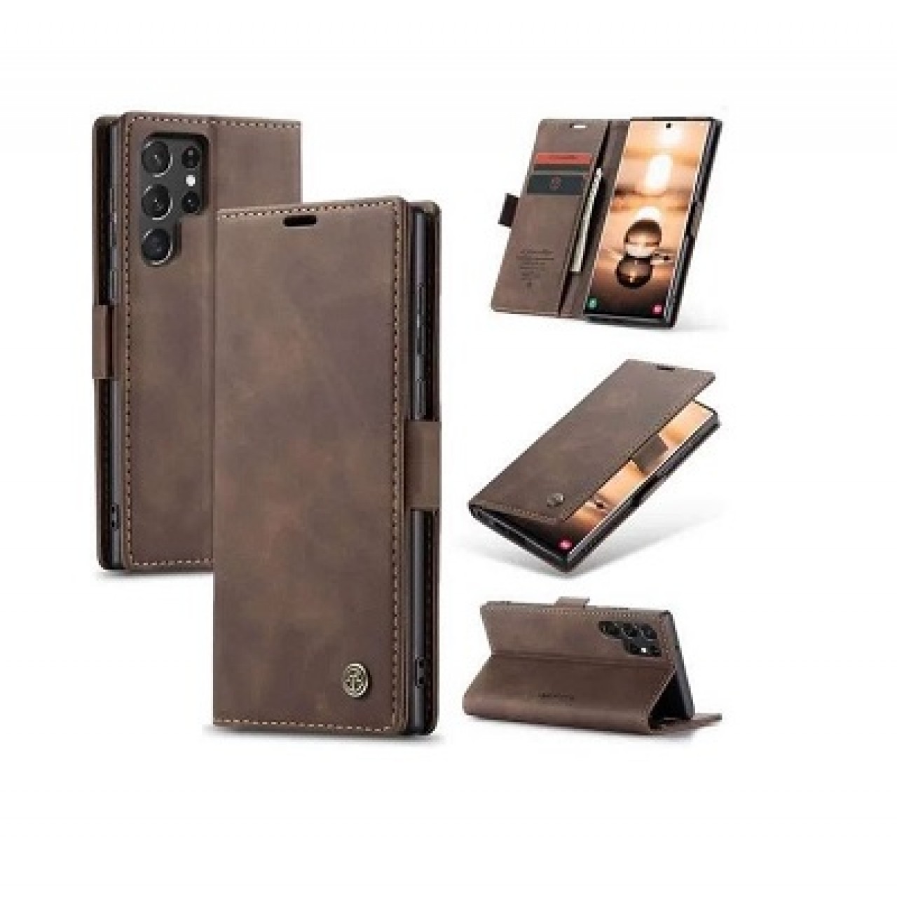 Samsung Galaxy S22 Ultra Δερμάτινη Θήκη Κινητού Μαγνητική - Mobile Case Leather Book CaseMe Brown
