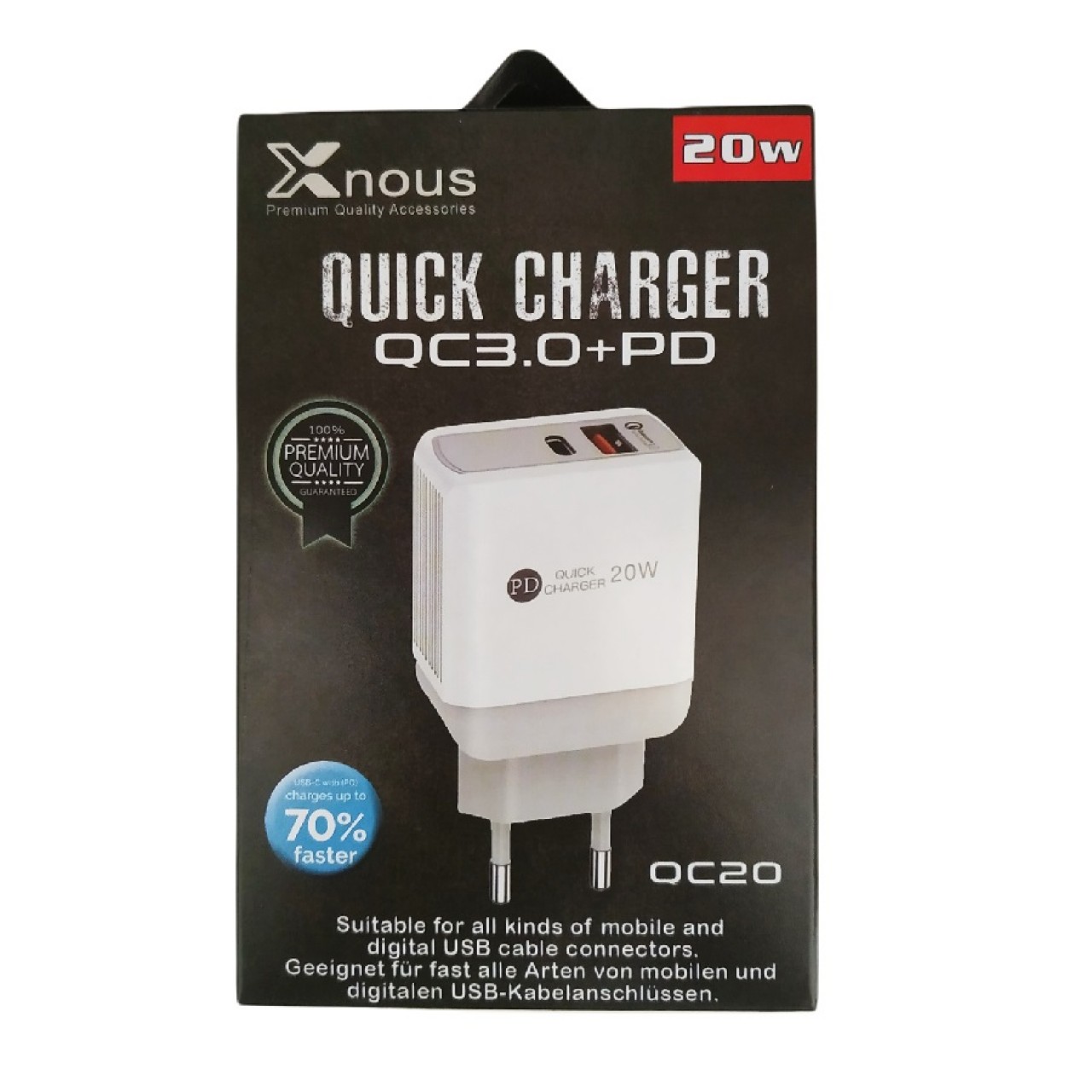 Φορτιστής Οικιακός Xnous QC20 USB 3 - PD 20W Λευκός