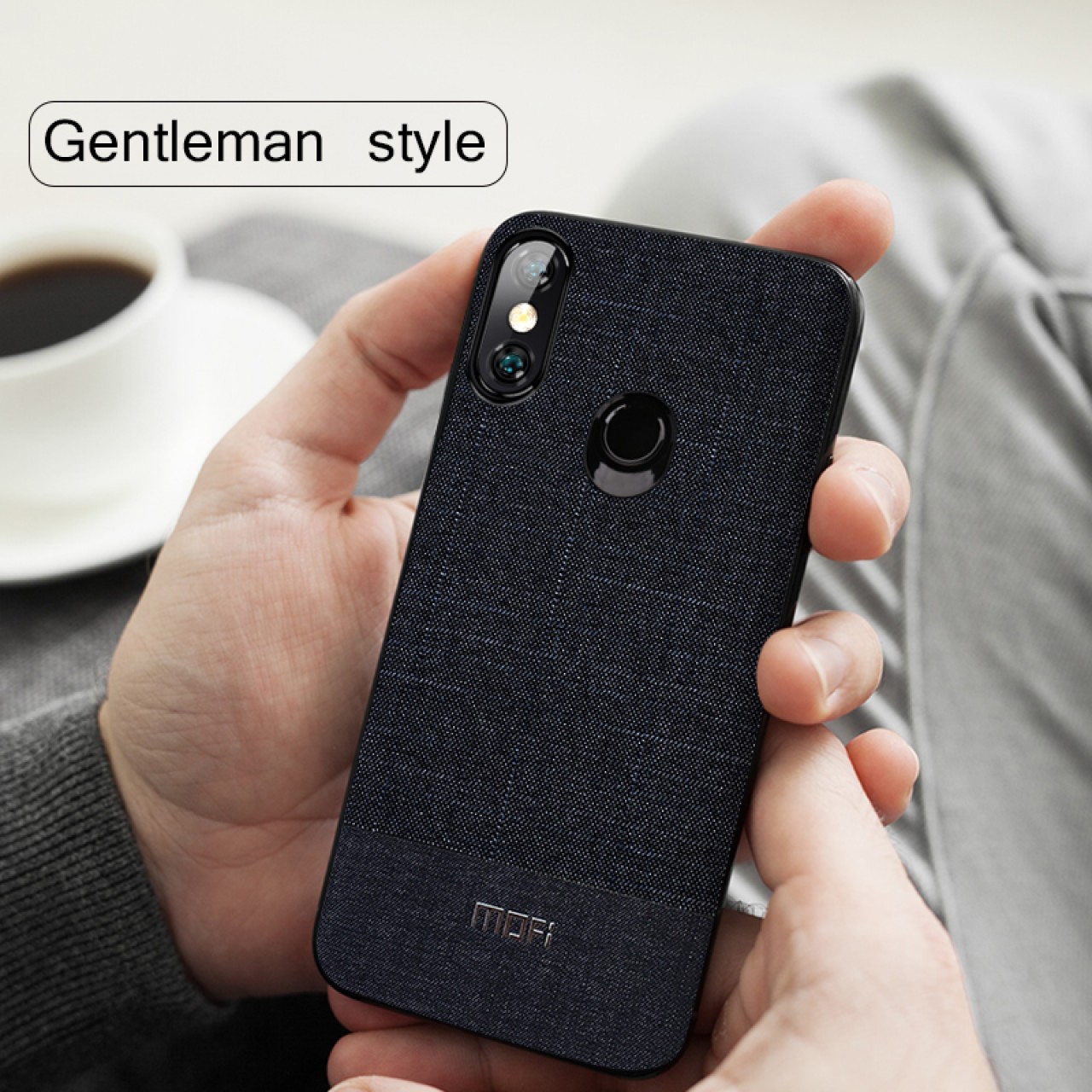 Mofi Stripe Cloth Back Cover for Xiaomi Redmi 7 - Gentlemen style - Dark Blue